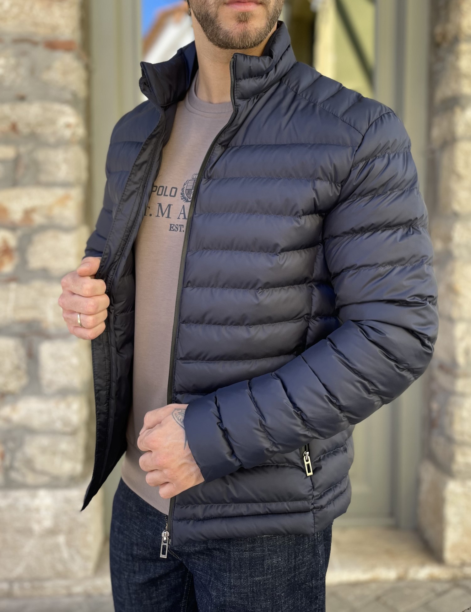 Ανδρικό μπλε καπιτονέ μπουφάν D3078B φωτογραφία